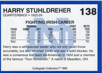 1990 Collegiate Collection Notre Dame #138 Harry Stuhldreher Back