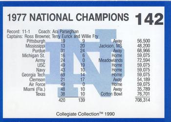 1990 Collegiate Collection Notre Dame #142 1977 National Champions Back