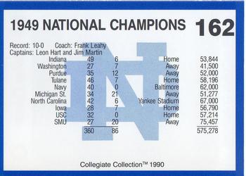 1990 Collegiate Collection Notre Dame #162 1949 National Champions Back