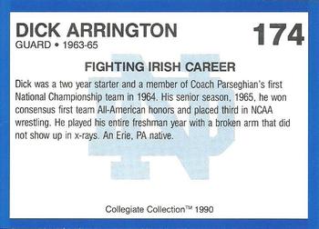 1990 Collegiate Collection Notre Dame #174 Dick Arrington Back