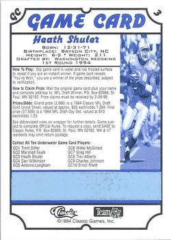 1994 Classic NFL Draft - Game Cards #GC3 Heath Shuler Back