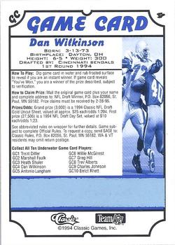 1994 Classic NFL Draft - Game Cards #GC4 Dan Wilkinson Back