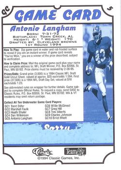 1994 Classic NFL Draft - Game Cards #GC5 Antonio Langham Back