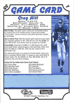 1994 Classic NFL Draft - Game Cards #GC7 Greg Hill Back