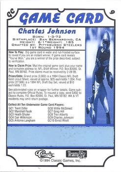 1994 Classic NFL Draft - Game Cards #GC9 Charles Johnson Back