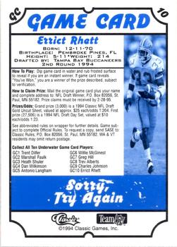 1994 Classic NFL Draft - Game Cards #GC10 Errict Rhett Back