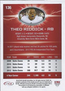 2013 SAGE HIT #136 Theo Riddick Back