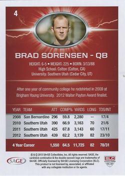 2013 SAGE HIT #4 Brad Sorensen Back