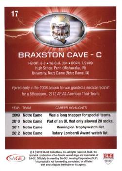2013 SAGE HIT #17 Braxston Cave Back