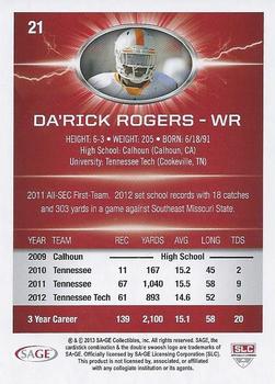 2013 SAGE HIT #21 Da'Rick Rogers Back