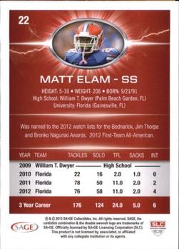 2013 SAGE HIT #22 Matt Elam Back