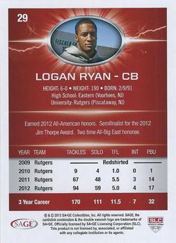 2013 SAGE HIT #29 Logan Ryan Back