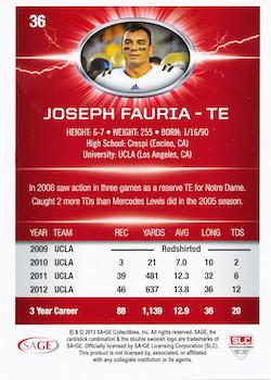 2013 SAGE HIT #36 Joseph Fauria Back