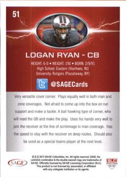 2013 SAGE HIT #51 Logan Ryan Back