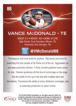 2013 SAGE HIT #88 Vance McDonald Back