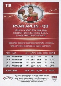2013 SAGE HIT #116 Ryan Aplin Back