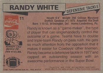 1981 Topps Coca-Cola Dallas Cowboys #11 Randy White Back