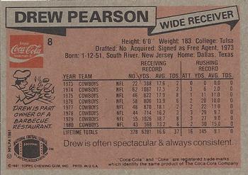 1981 Topps Coca-Cola Dallas Cowboys #8 Drew Pearson Back