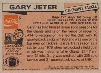 1981 Topps Coca-Cola New York Giants #6 Gary Jeter Back