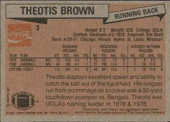 1981 Topps Coca-Cola St. Louis Cardinals #3 Theotis Brown Back