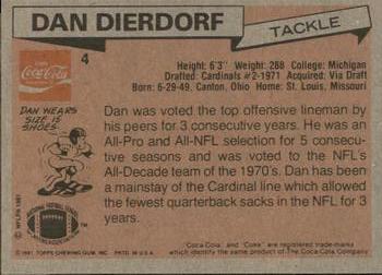 1981 Topps Coca-Cola St. Louis Cardinals #4 Dan Dierdorf Back