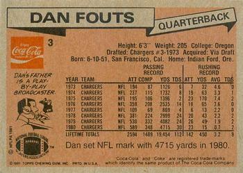 1981 Topps Coca-Cola San Diego Chargers #3 Dan Fouts Back