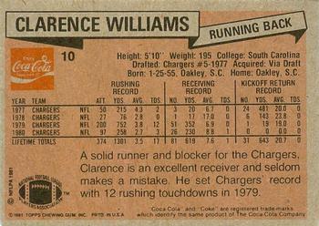 1981 Topps Coca-Cola San Diego Chargers #10 Clarence Williams RB Back