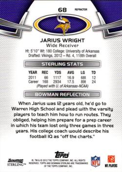 2012 Bowman Sterling - Blue Refractors #68 Jarius Wright Back