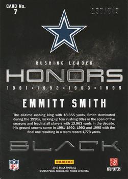 2012 Panini Black - Honors #7 Emmitt Smith Back