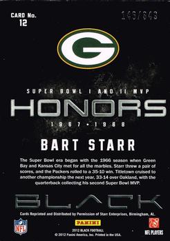 2012 Panini Black - Honors #12 Bart Starr Back