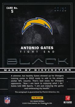 2012 Panini Black - Marks of Distinction #5 Antonio Gates Back