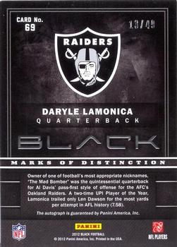 2012 Panini Black - Marks of Distinction #69 Daryle Lamonica Back