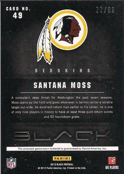 2012 Panini Black - NFL Equipment #49 Santana Moss Back