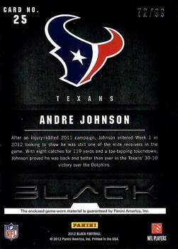 2012 Panini Black - NFL Equipment Combos #25 Andre Johnson Back