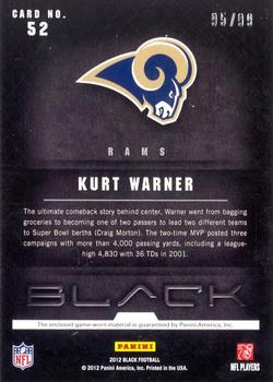 2012 Panini Black - NFL Equipment Combos #52 Kurt Warner Back