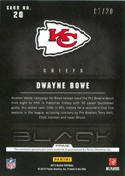 2012 Panini Black - NFL Equipment Combos Prime #20 Dwayne Bowe Back