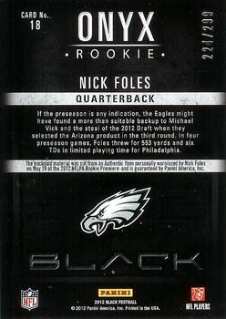 2012 Panini Black - Onyx Rookie Materials #18 Nick Foles Back