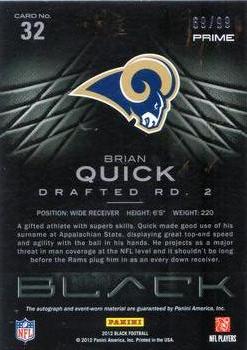 2012 Panini Black - Rookie Signature Materials Prime Gold #32 Brian Quick Back