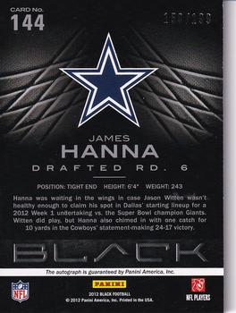 2012 Panini Black - Rookie Signatures #144 James Hanna Back