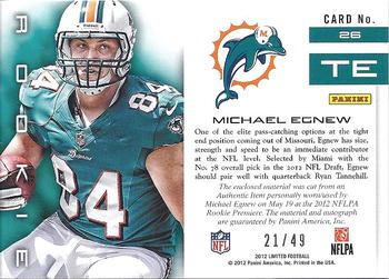 2012 Panini Limited - Rookie Jumbo Jerseys Autographs Jersey Number #26 Michael Egnew Back