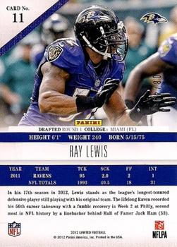 2012 Panini Limited - Silver Spotlight #11 Ray Lewis Back