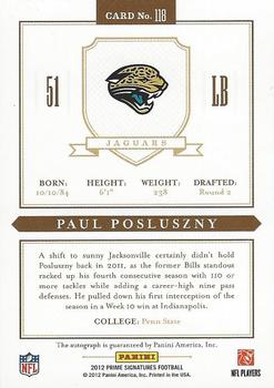 2012 Panini Prime Signatures - Autographs Silver #118 Paul Posluszny Back