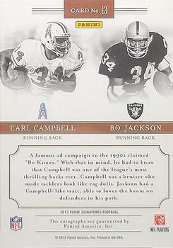 2012 Panini Prime Signatures - Greatest Signatures Combos #13 Bo Jackson / Earl Campbell Back
