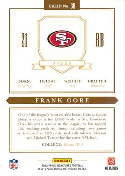 2012 Panini Prime Signatures - Prime Proof Red #38 Frank Gore Back