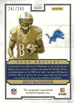 2012 Panini Prominence - Rookie NFL Field Autographs #225 Ryan Broyles Back