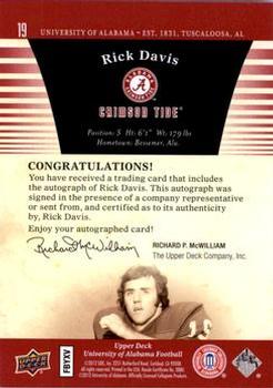 2012 Upper Deck University of Alabama - Autographs #19 Rick Davis Back