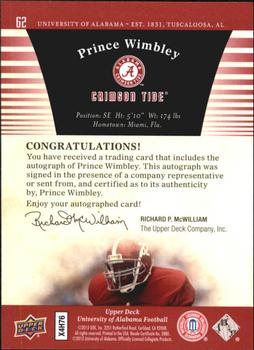 2012 Upper Deck University of Alabama - Autographs #62 Prince Wimbley Back