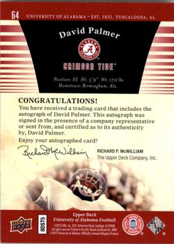 2012 Upper Deck University of Alabama - Autographs #64 David Palmer Back