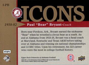 2012 Upper Deck University of Alabama - Icons #IPB Paul Bear Bryant Back