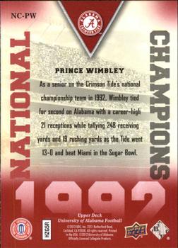 2012 Upper Deck University of Alabama - National Champions #NCPW Prince Wimbley Back